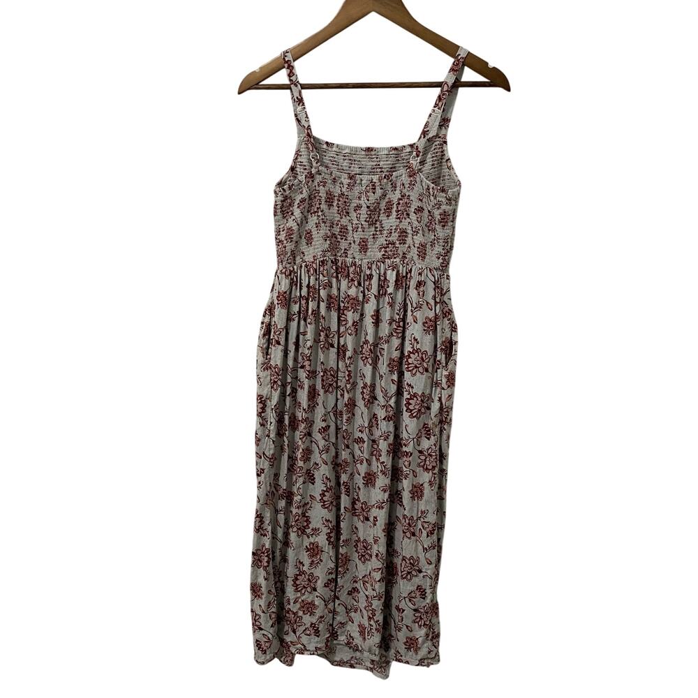 Old Navy Smocked Floral Midi Dress Womens S Pink Gray Adjustable Straps - Picture 2 of 8